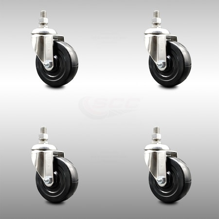 Service Caster 4 Inch 316SS Soft Rubber Wheel Swivel 3/8 Inch Threaded Stem Caster Set SCC SCC-SS316TS20S414-SRS-381615-4